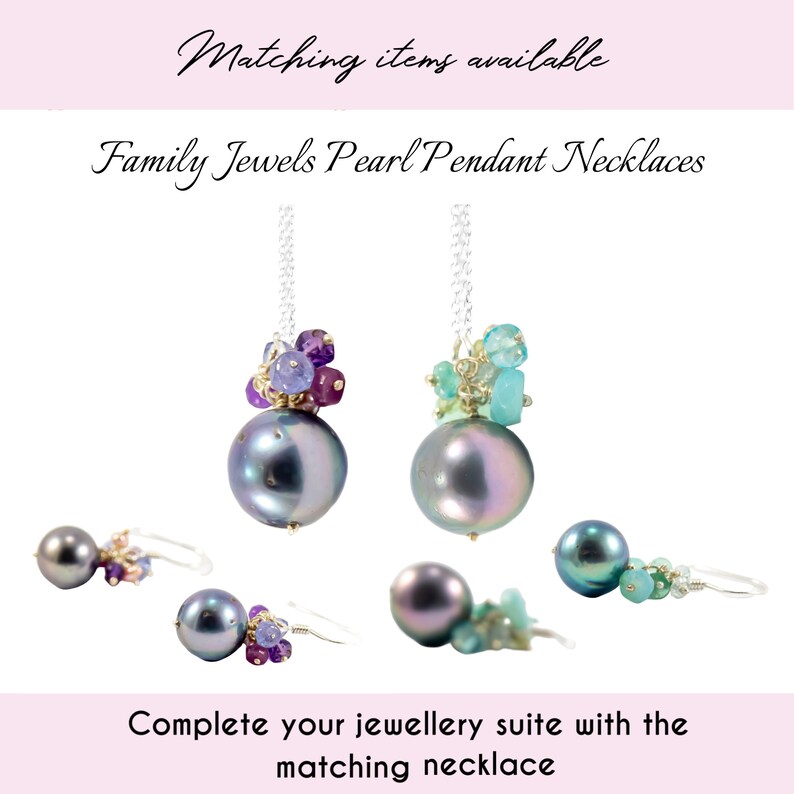Black Pearl Earrings with Family Birthstones Peacock Pearl Colorful Birthstone Earrings Personalized Christmas Gift for Family image 9