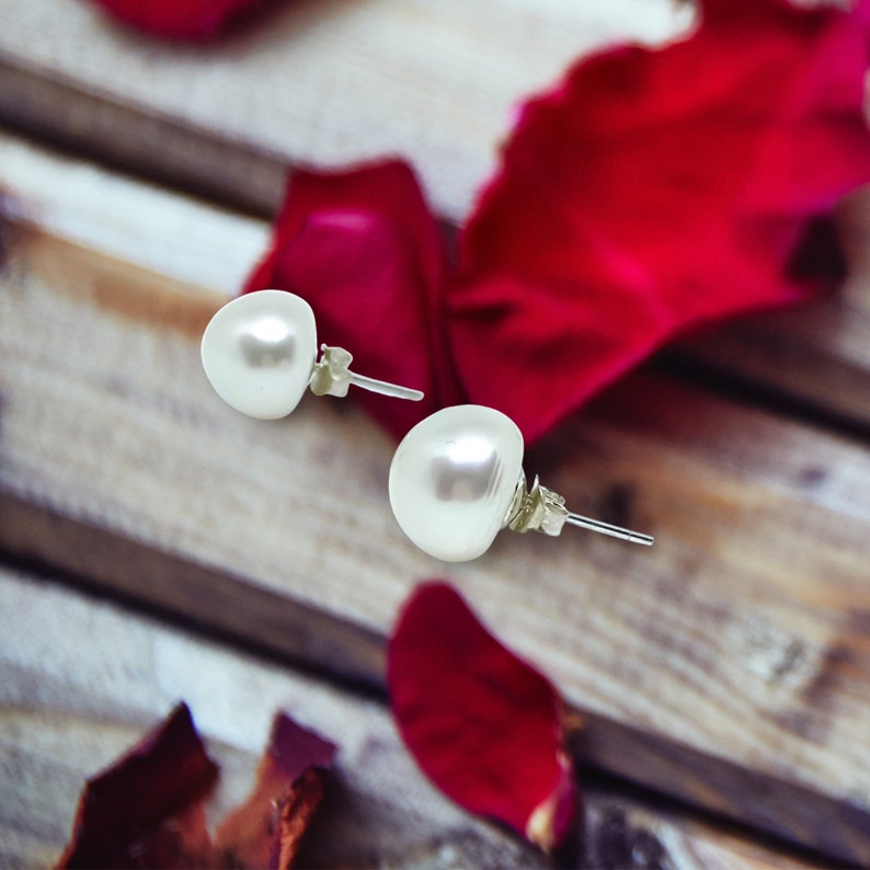 Large White Pearl Stud Earrings Sterling Silver Real Pearl Etsy