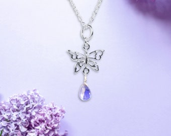 Dainty Butterfly Choker Tanzanite Charm, December Birthstone Jewelry, Sterling Silver Butterfly Pendant Tanzanite Gemstone, Butterfly Lover