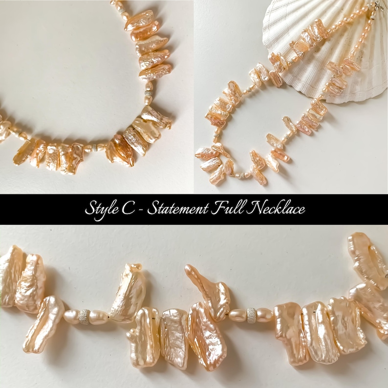 Peach Pearl Necklace Elegant Gift Bridesmaid Mother of the Bride Baroque Pearl Statement Necklace Biwa Pearl Collar Bib Necklace
