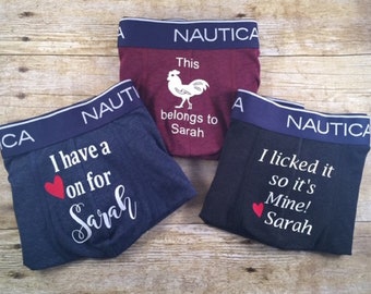 Personalized Men’s Boxer Briefs – Funny Custom Name Underwear – “This Belongs To” Couples Gift – Romantic & Novelty Gift for Him, New Dad