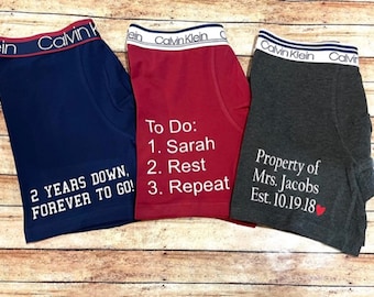 PERSONALIZED Boxers, Anniversary Gift for boyfriend, 2nd Anniversary Gift, Cotton Anniversary Gift, Property of, To Do list Boxer CK Varsity