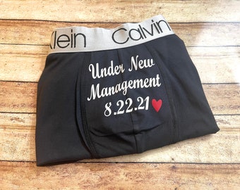 Personalized Boxer briefs, Under New Management, Cotton Anniversary gift, 2nd Anniversary Gift, Groom Boxers, Gift for groom, Husband gift