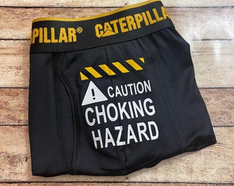 Funny Mens Boxers Caution Choking Hazard Underwear Gag Gift Valentines Anniversary Stocking Stuffer Adult Humor Cotton, CAT