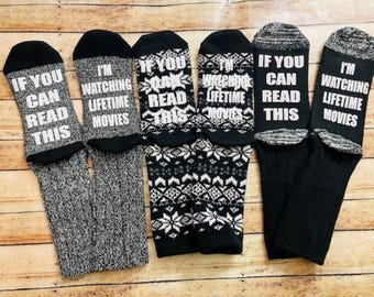Watching Lifetime Movies Socks - Cozy Novelty Gift for Her, Mom, Ladies Christmas Present