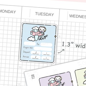 Rastreador de voo em cor pastel/Etiqueta de voo/Marque seu voo/Tempo de viagem Kawaii/Adesivos de planejador funcional de personagem bonito/158
