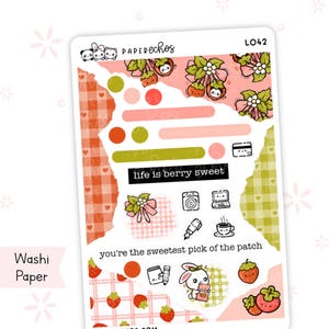 Fragola / Frutta Kawaii / Adesivo Fragola / Diario / Kawaii / Adesivi per Planner con Personaggi Carini / Carta Washi / L042