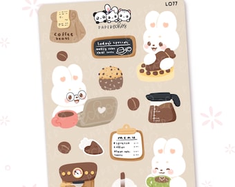 Bunny Cafe / Coffee Shop Love Coffee Character Deco Planner Stickers / L077