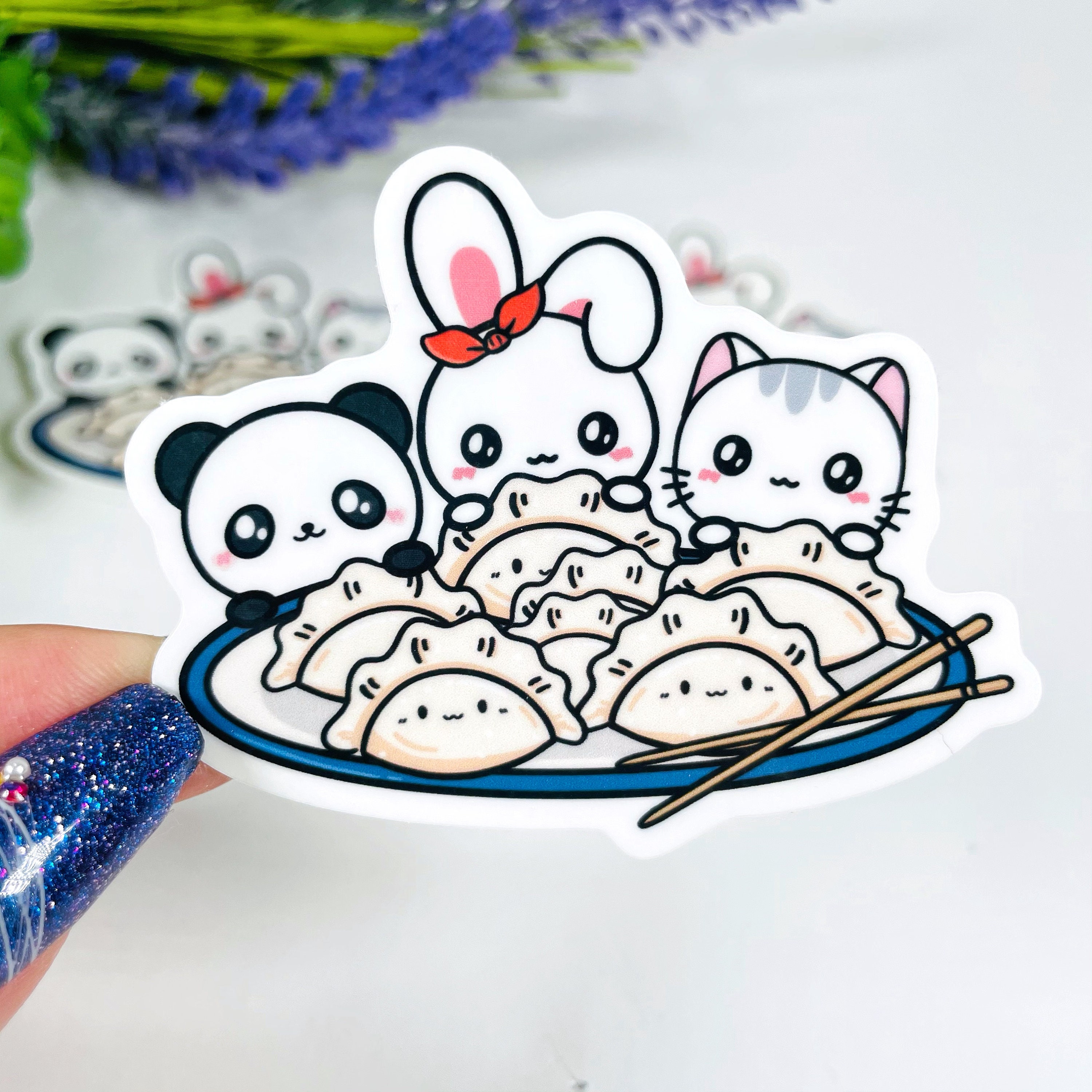 Eating Dumplings / Lunar New Year / Chinese New Year  Cute Kawaii / Vinyl Die Cut Sticker / D058