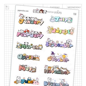 Adesivo mensile Pastel Planner Kit / Pianificatore annuale mensile / Personaggio mensile / Kawaii / Simpatico personaggio Planner funzionale Adesivi /150