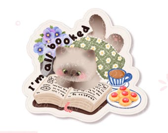 I'm All Booked / Reading Time / Character Waterproof Vinyl Die Cut Sticker /D147