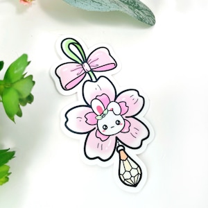 Amuleto de Sakura / Lazo y flor / Amuleto de flor de cerezo / Personaje lindo kawaii / Adhesivo troquelado de vinilo / D011