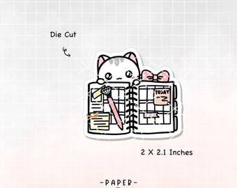 Washi Tapes /  Planning / Planner Sushi the Cat Waterproof Vinyl Die Cut Sticker / D008