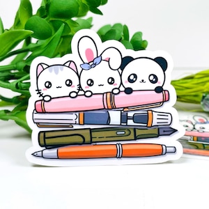 Füllfederhalter und Tinte / Füllfederhalter / Füllfederhalter / Kawaii Charakter / Vinyl Aufkleber /D025