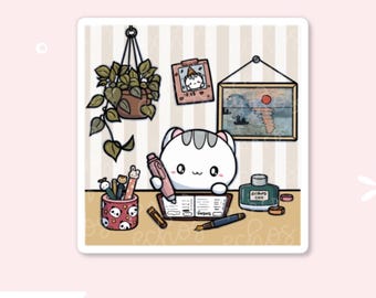 Journaling Space / Desk Top / Planing / Finding Peace Characters Waterproof Matte Vinyl Die Cut Sticker/ D139
