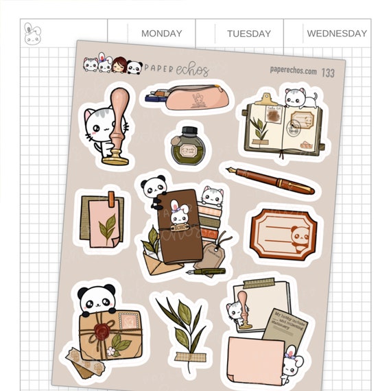 Vintage Stationary Theme / Wax Seal / Fountain Pen / Old Package / Kawaii /  Cute Character Deco Planner Stickers / 133 