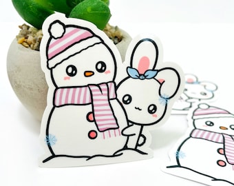 Snow Man / Winter / Snow Day / Sugar Bun the Bunny / Let&#39;s Build a Snow Man Vinyl Die Cut Sticker / D076