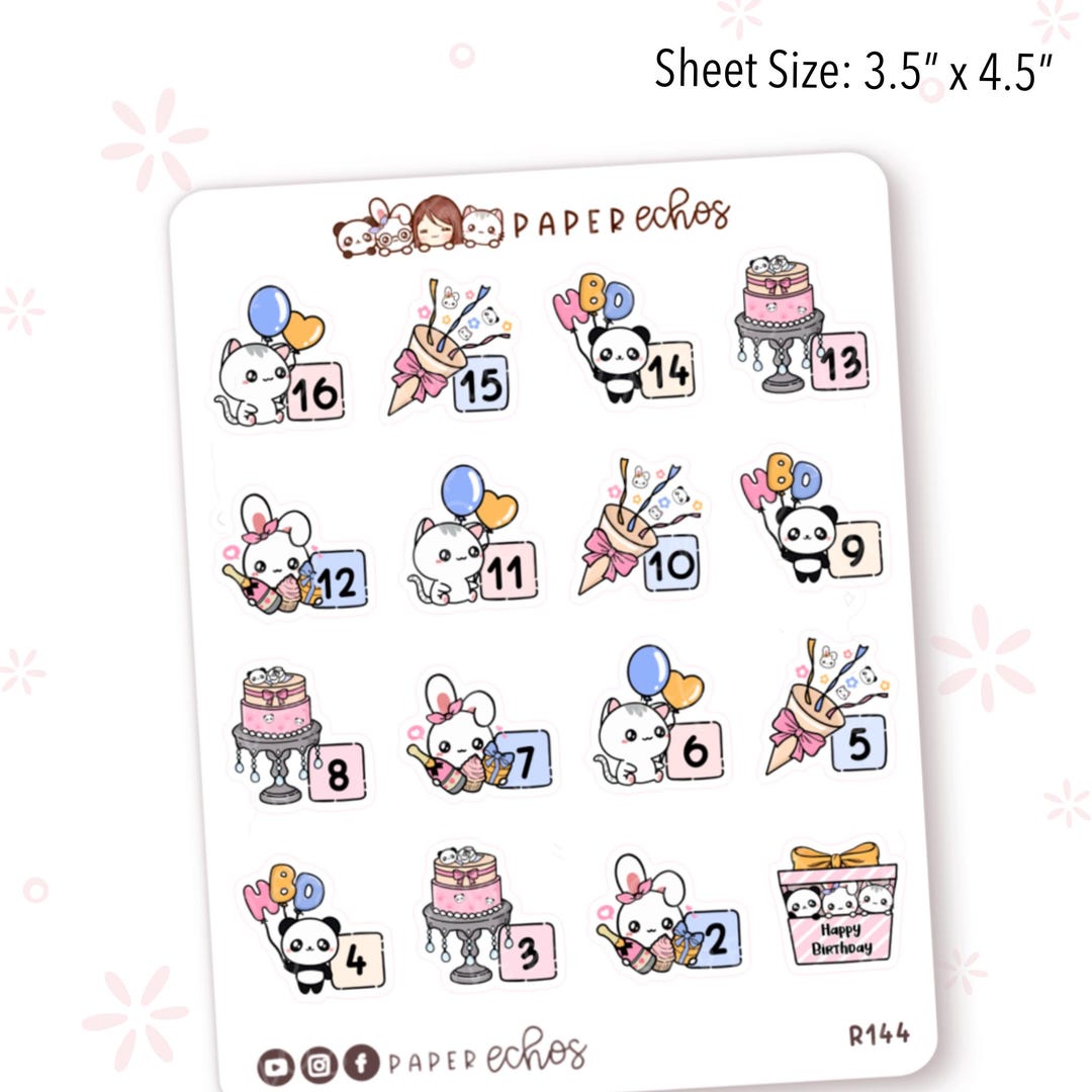 R142 Sticker Birthday Count Down / Celebrate / Special Event / Character Functional ...