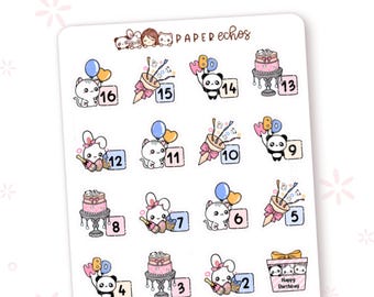 Birthday Count Down / Celebrate / Special Event / Character Functional Planner Stickers / R142