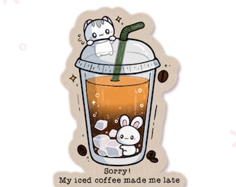 Iced Coffee / Americano Coffee Break Characters Waterproof Matte Vinyl Die Cut Sticker/ D154