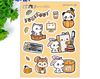 Autumn / Love Fall / Fall Time Drinks Character Deco Planner Stickers / R072