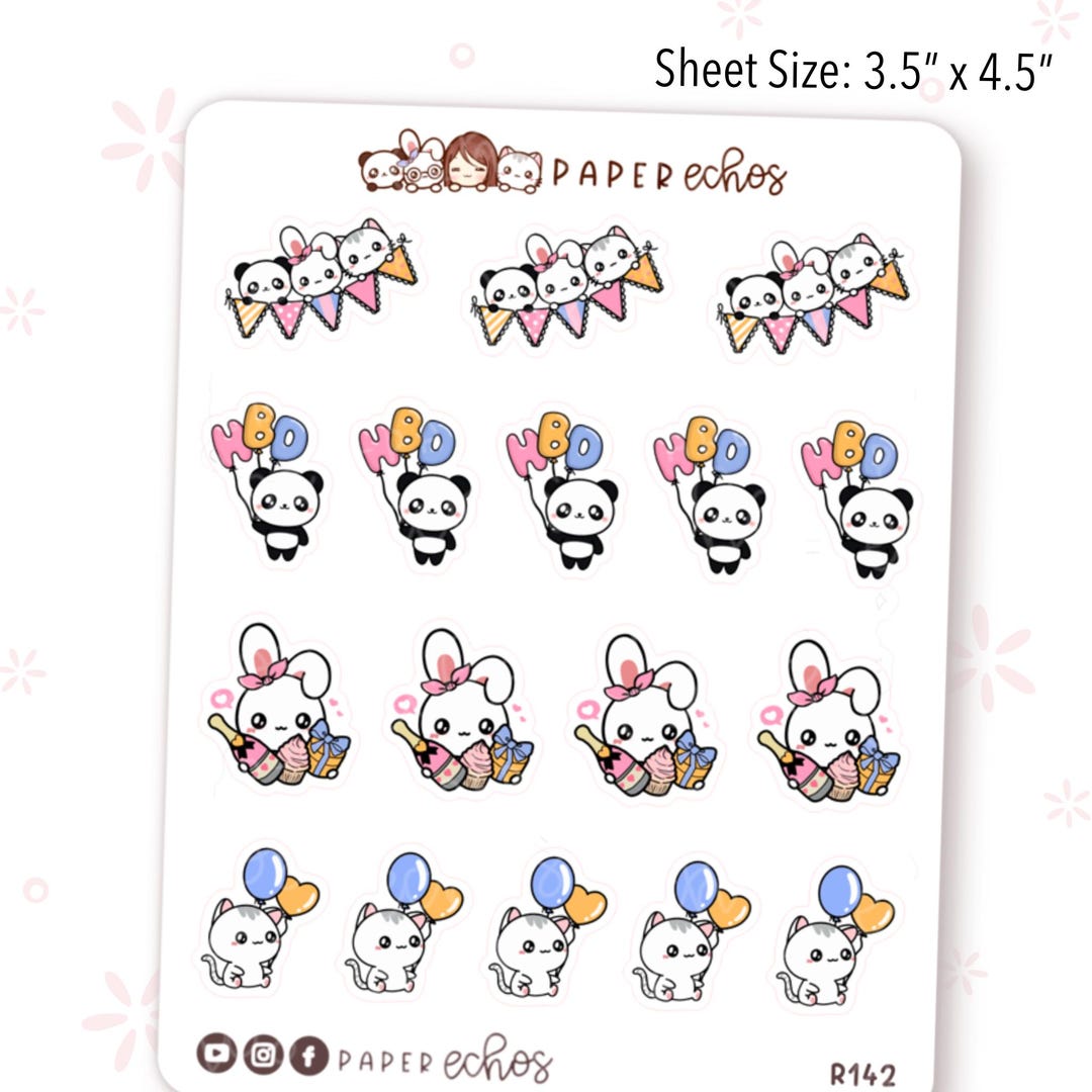 R142 Sticker Happy Birthday / Celebrate / Special Event / Character Planner Stickers ...