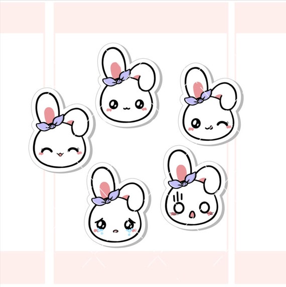 Sugar Bun the Bunny Emoji Vol.1 / Emoji Stickers / Emotion Stickers / Bunny  Emotion Heads Cute / Kawaii Character Planner Stickers /059