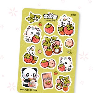 Fragola / Frutta Kawaii / Adesivo Fragola / Kawaii Rosa e Verde / Grandi / Kawaii / Adesivi Decorativi per Planner con Personaggi Carini / L041