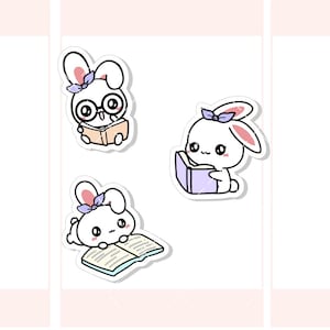 Lectura / Estudio / Libros Sugar Bun el Conejito Personaje Lindo / Pegatinas Kawaii para Planificador /057
