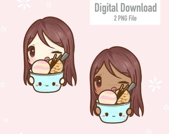 Digital Download Ice Cream Sunny the Girl Clipart / Character Digital Planner Stickers