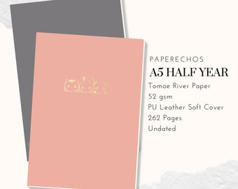 Tomoe River Paper Echo A5 Planner - Half Year / 6 Months Planner / Monthly Weekly Daily Grid Pages / Pink and Grey Colours Character Planner