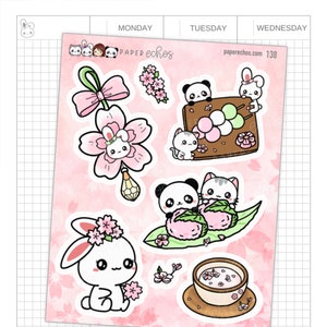 Fleurs de cerisier / Sakura / Nourriture printanière / Printemps / Kawaii / Stickers de l'agenda de personnages mignons / 138