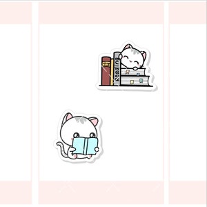Lettura / Studio / Amo leggere / Sushi il gatto / Kawaii / Carino / Adesivi per planner dei personaggi / 049