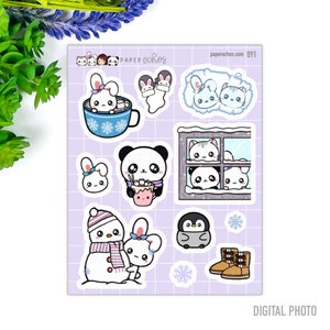 Inverno/ Periodo invernale/ Lascia che nevichi/ Stivali invernali/ Kawaii/ Adesivi decorativi per planner con personaggi carini/ 091
