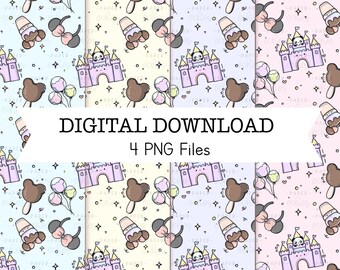 Digital Download Theme Park / Travel Pattern Digital Paper Clipart / Character Digital Paper