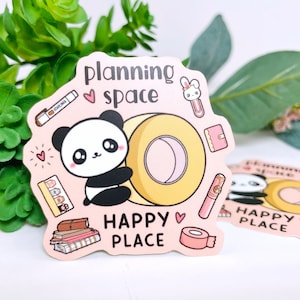 Planungselemente / Planungsraum Happy Place / Panda / Washi Tape & Stifte Charakter Niedlich Kawaii / Holographischer Vinyl-Aufkleber /D020