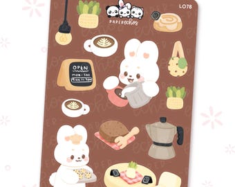 Bunny Cafe / Coffee Shop Love Coffee Character Deco Planner Stickers / L078