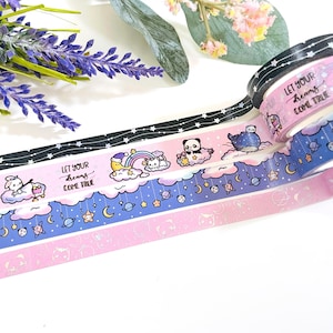 Set of Four Galaxy Moon and Star / Beautiful Night / Cute Characters Washi Tape / Cute Kawaii Holographic Foiled Washi Tape Set