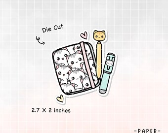 Planner and Pens /  Sushi the Cat / Planner Pens / Fountain Pens Vinyl Die Cut Sticker / D057