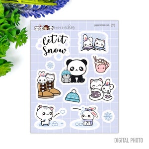 Inverno/ Periodo invernale/ Lascia che nevichi/ Stivali invernali/ Kawaii/ Adesivi decorativi per planner con personaggi carini/ 093