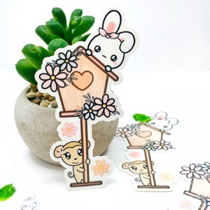 Spring Bird House / Collaborazione primaverile con PlannerMonkeyCo / Sugar Bun the Bunny adesivo in vinile fustellato / DC015