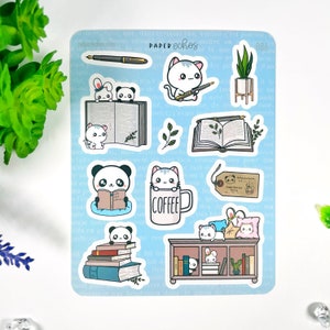 J'aime les livres/Lire des livres/L'heure de la lecture/Stylo-plume/Autocollants personnages kawaii/Autocollants décoratifs mignons pour agenda/086