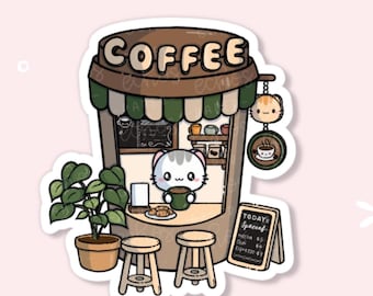 Cafe / Coffee Shop Coffee Break Characters Waterproof Matte Vinyl Die Cut Sticker/ D152