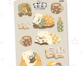 Bear Reading Cozy Day / Reading Bookworm Character Deco Planner Stickers / L075