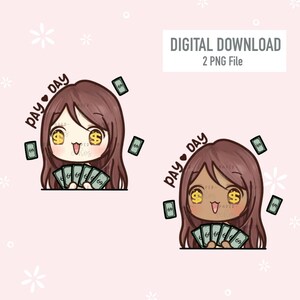 Digital Download Geld / Finanzen Sunny das Mädchen Clipart / Zahltag Clipart / niedlich / Kawaii / Charakter Digital Sticker / DG023