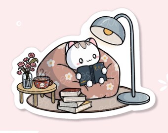 Reading Time / Cozy and Read / Self care / Finding Peace Characters Waterproof Matte Vinyl Die Cut Sticker/ D143