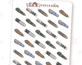 Fountain Pens / Plan & Journaling / Kawaii Pen Icon Planner Stickers / R158