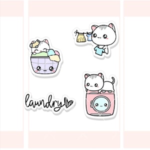 Lavanderia / Giorno della lavanderia / Metti in ordine Sushi the Cat Cute Kawaii Character Planner Adesivi /055