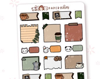 Coffee Functional Page Flags & Box  / Coffee Break / Expresso Time Deco Planner Stickers / R149