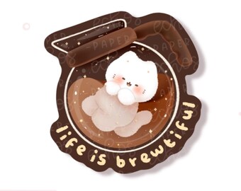Life is Brewtiful/ Coffee / Cold Brew / Character Waterproof Vinyl Die Cut Sticker /D149